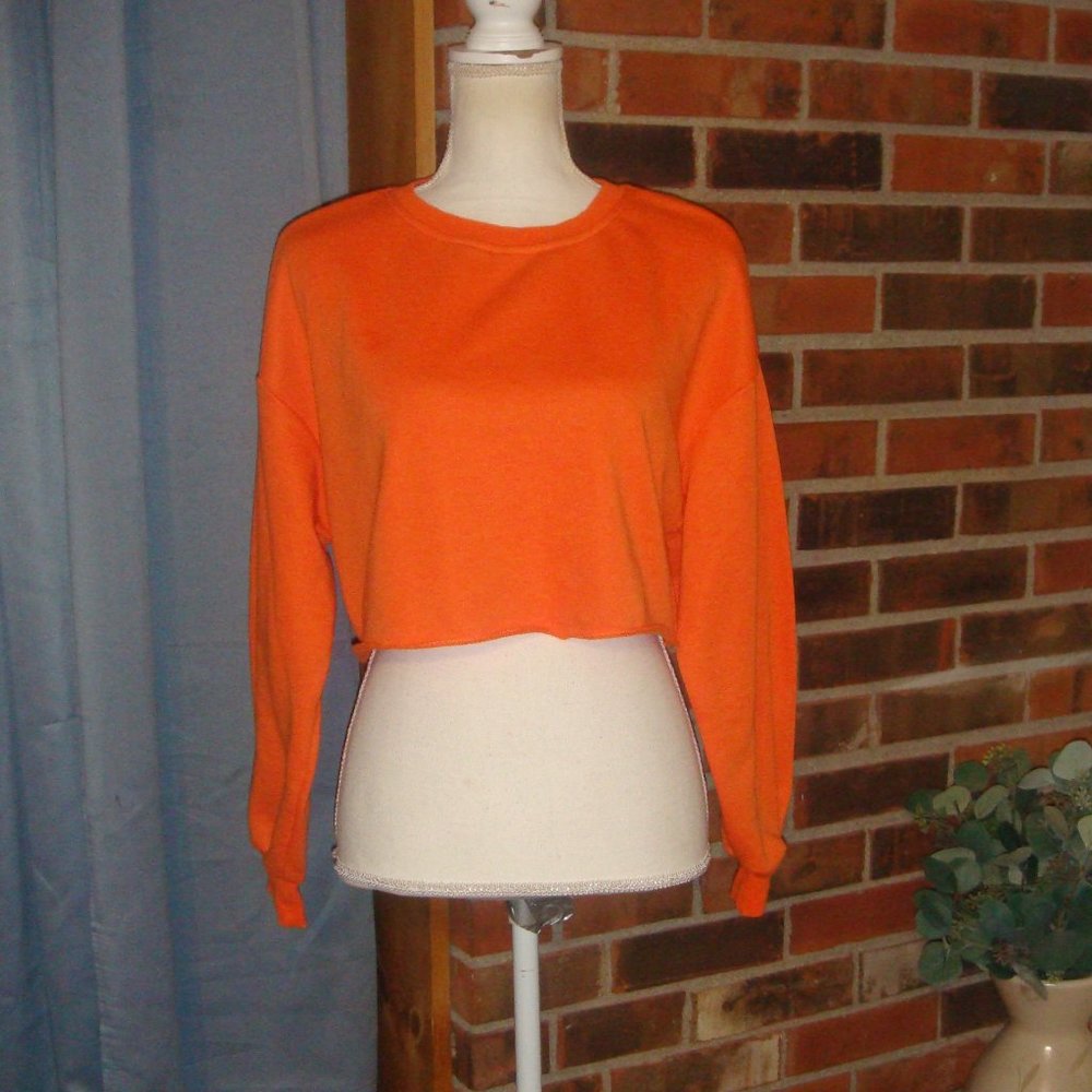 Shein Bright Orange Cut Off Cropped Sweatshirt M
